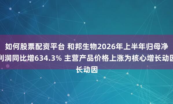 如何股票配资平台 和邦生物2026年上半年归母净利润同比增634.3% 主营产品价格上涨为核心增长动因